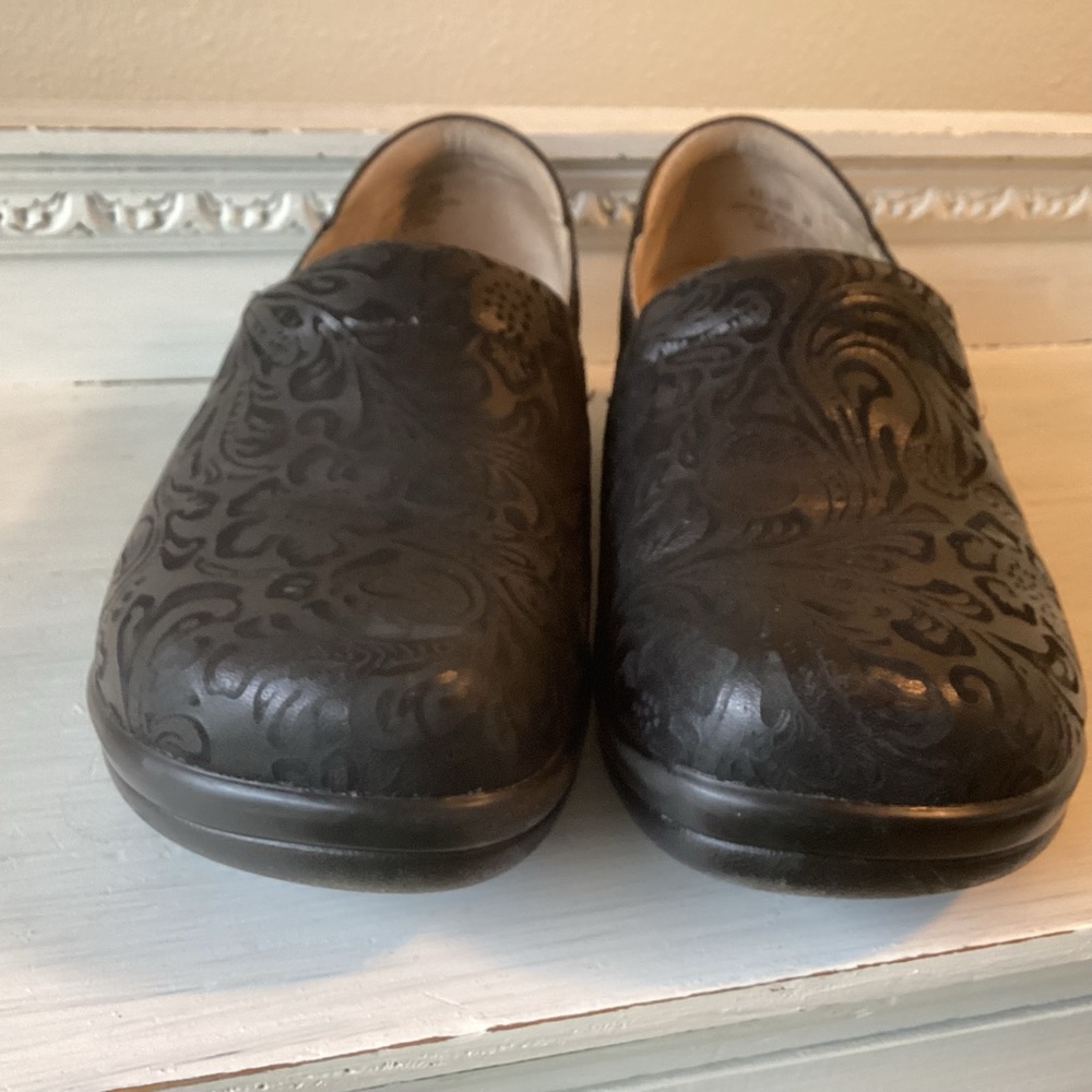 Alegria embossed leather Oxford slip on.
